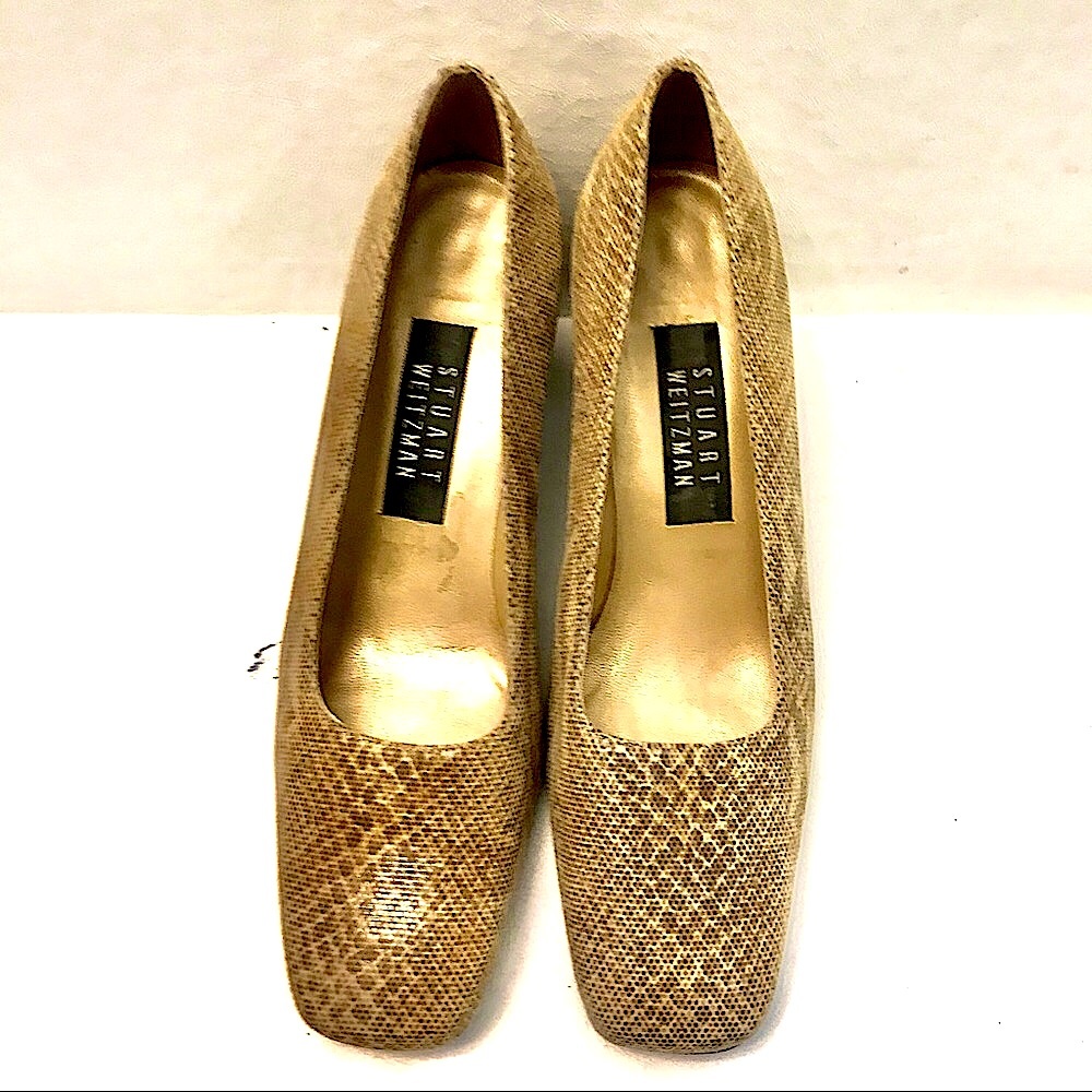 Stuart Weitzman Python Leather Pumps Chunky Heel … - image 1